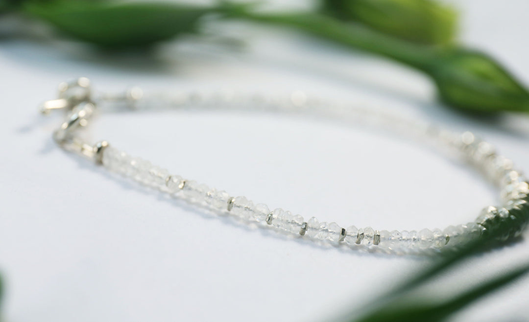 Beaded Rainbow Moonstone Bracelet with Thai Hill Tribe Silver