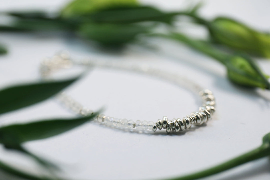 Beaded Rainbow Moonstone Bracelet with Thai Hill Tribe Silver