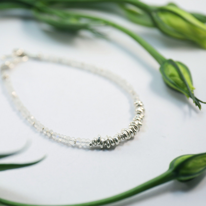 Beaded Rainbow Moonstone Bracelet with Thai Hill Tribe Silver