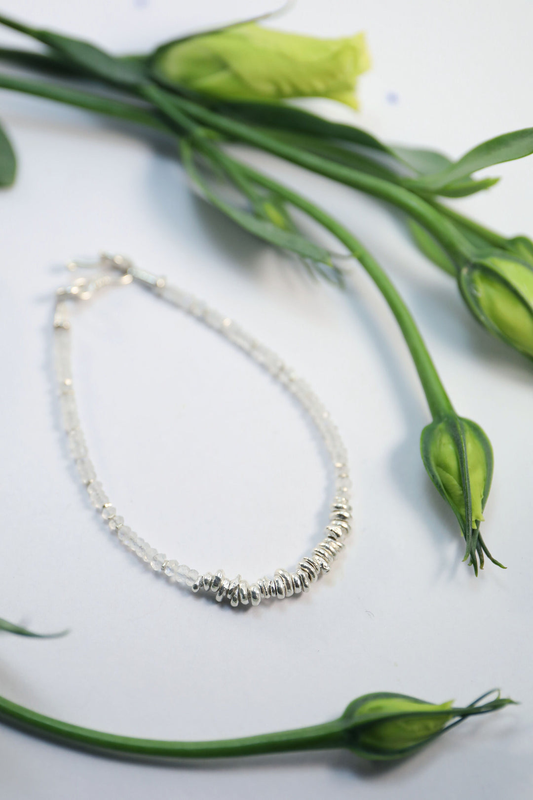 Beaded Rainbow Moonstone Bracelet with Thai Hill Tribe Silver