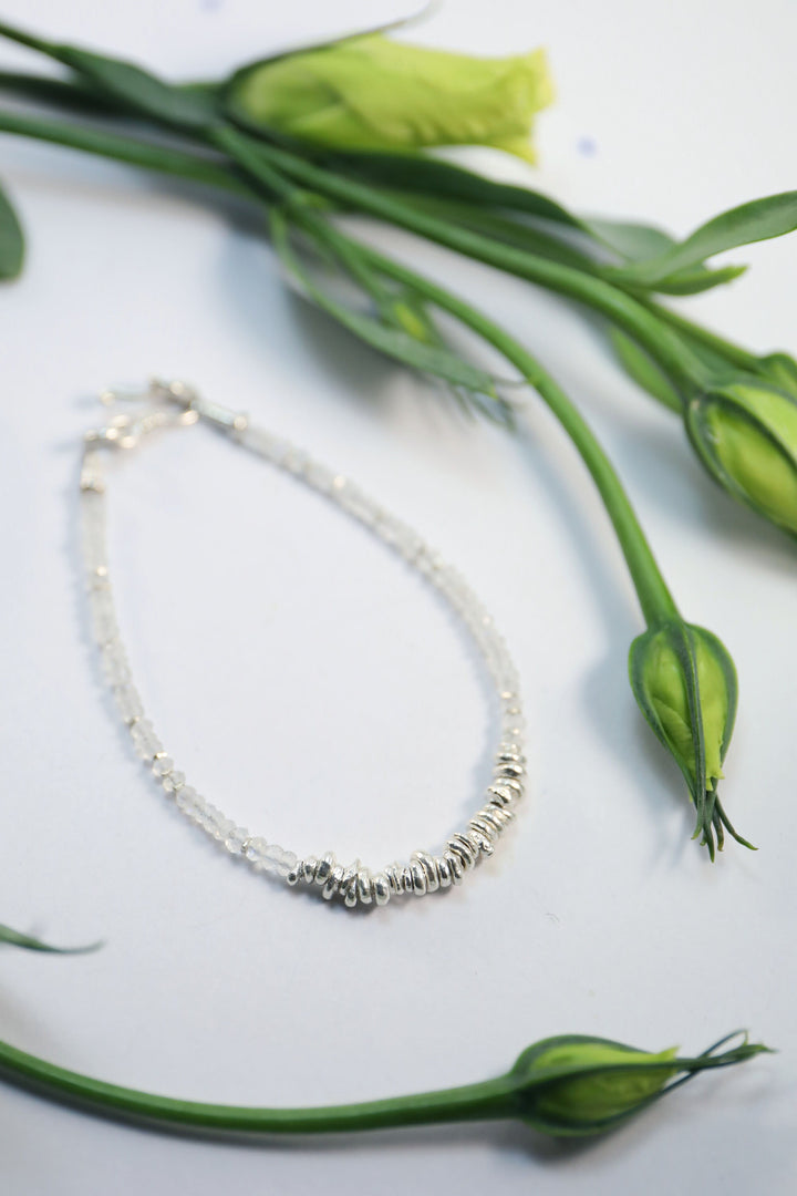 Beaded Rainbow Moonstone Bracelet with Thai Hill Tribe Silver