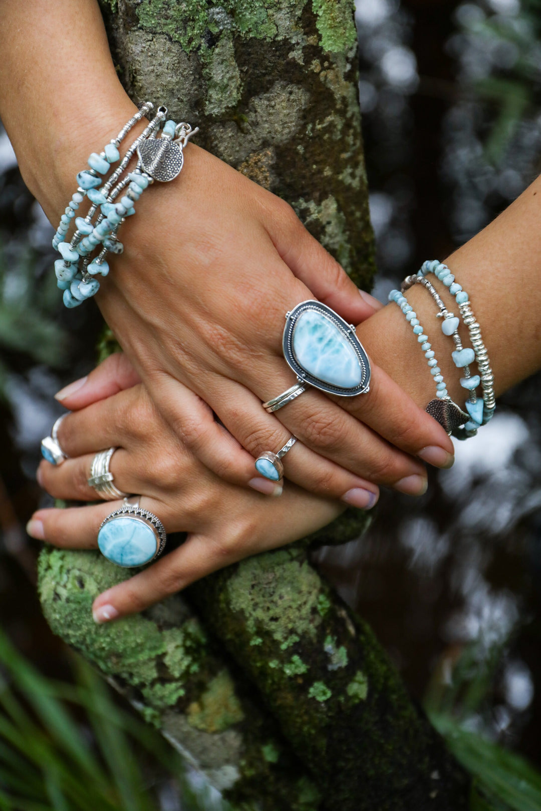 Larimar and Thai Hill Tribe Silver Wrap Bracelet