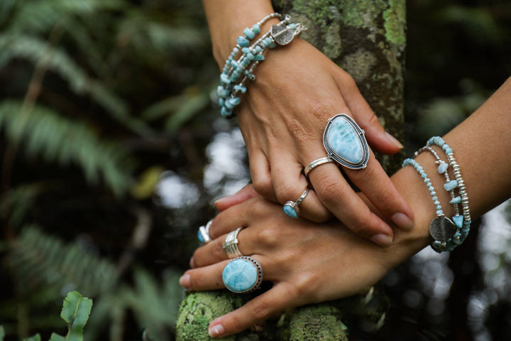 Larimar and Thai Hill Tribe Silver Wrap Bracelet