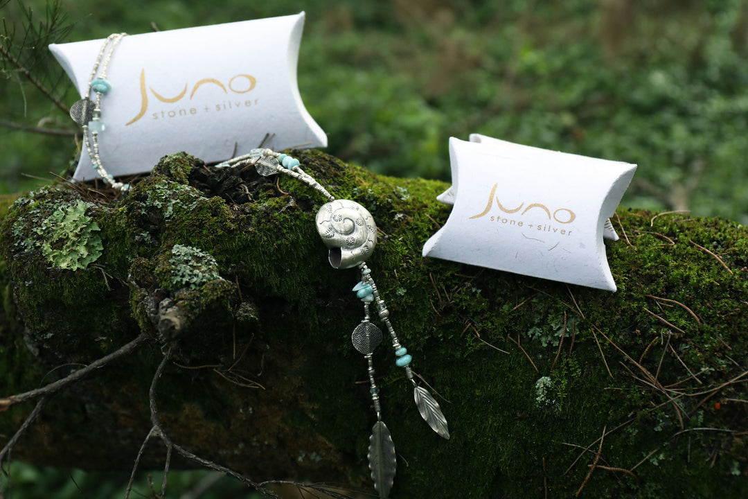 Handmade Beaded Larimar, Rainbow Moonstone + Aquamarine Bracelet