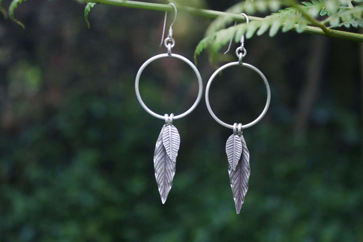 Circle + Leaf Thai Hill Tribe Silver Earrings