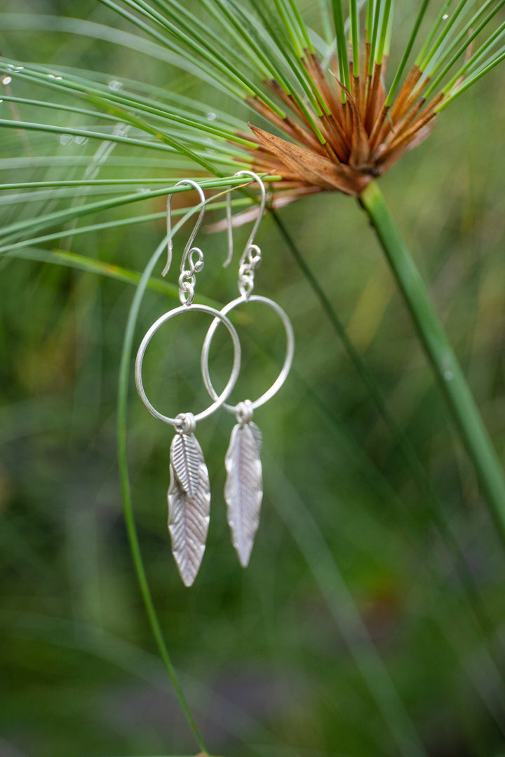 Circle + Leaf Thai Hill Tribe Silver Earrings