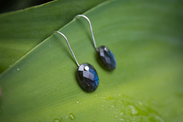 Nude Style Faceted Oval Labradorite Earrings