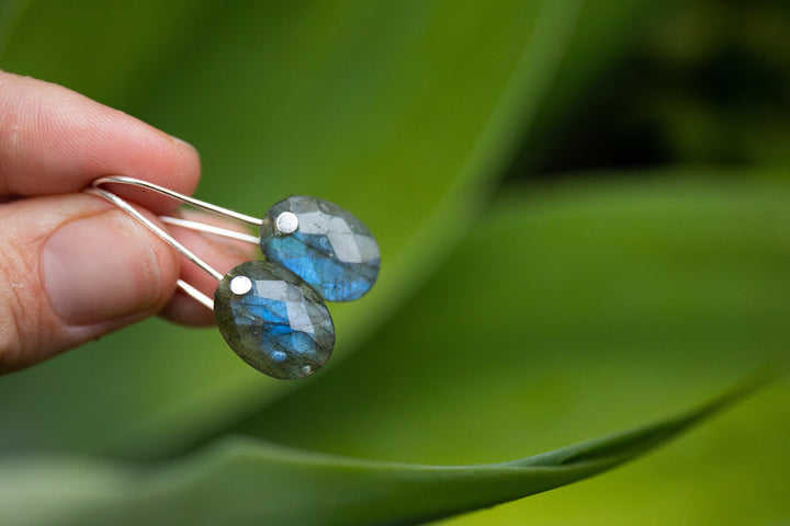 Nude Style Faceted Oval Labradorite Earrings