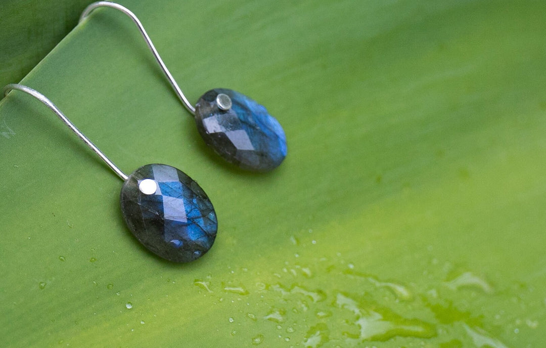 Nude Style Faceted Oval Labradorite Earrings
