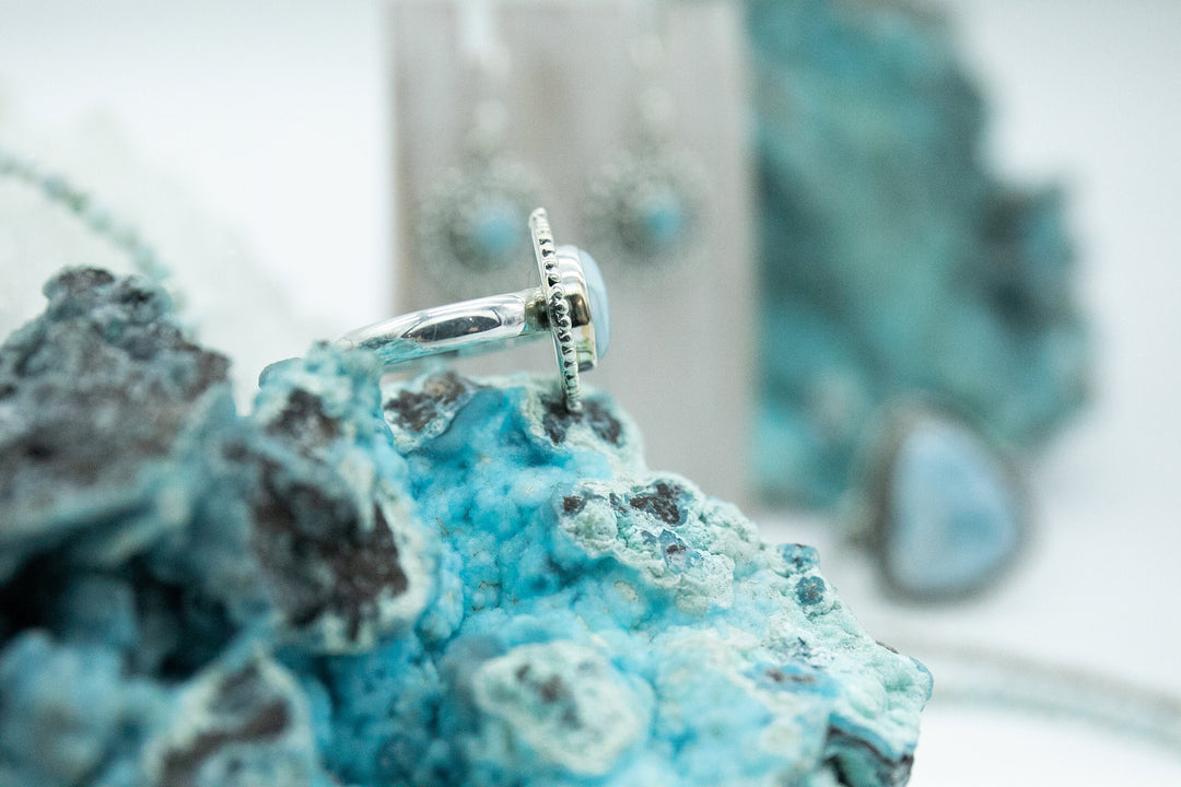 Tribal Larimar Ring in Tribal Sterling Silver Setting - Size 7 US