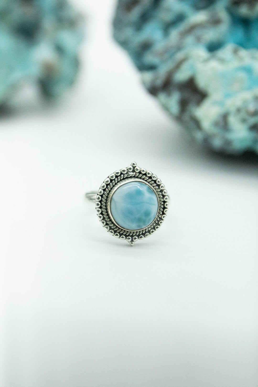 Tribal Larimar Ring in Tribal Sterling Silver Setting - Size 7 US