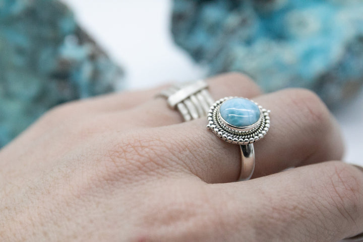 Tribal Larimar Ring in Tribal Sterling Silver Setting - Size 7 US