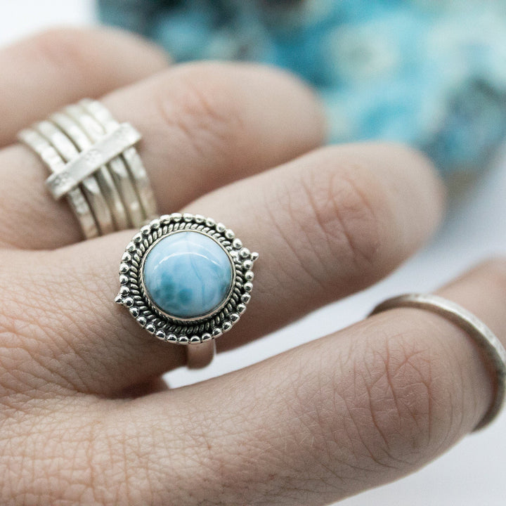 Tribal Larimar Ring in Tribal Sterling Silver Setting - Size 7 US