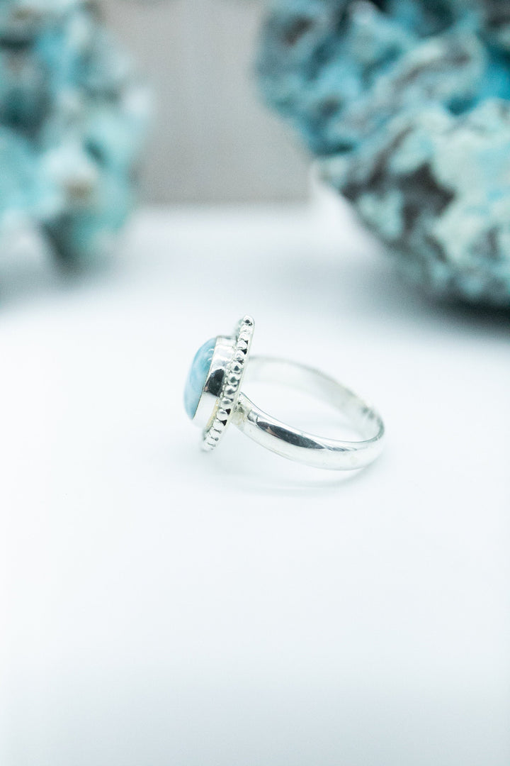 Tribal Larimar Ring in Tribal Sterling Silver Setting - Size 7 US