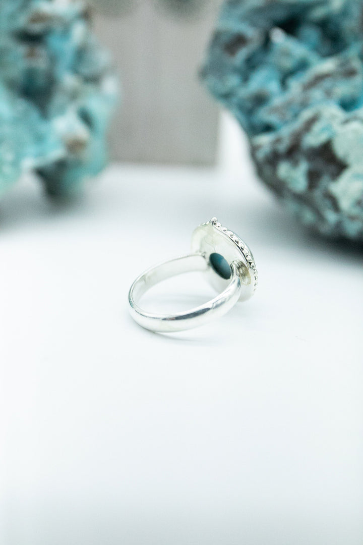 Tribal Larimar Ring in Tribal Sterling Silver Setting - Size 7 US