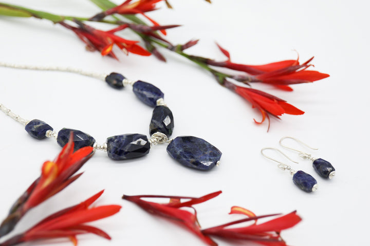 Faceted Sodalite and Thai Hill Tribe Silver Necklace
