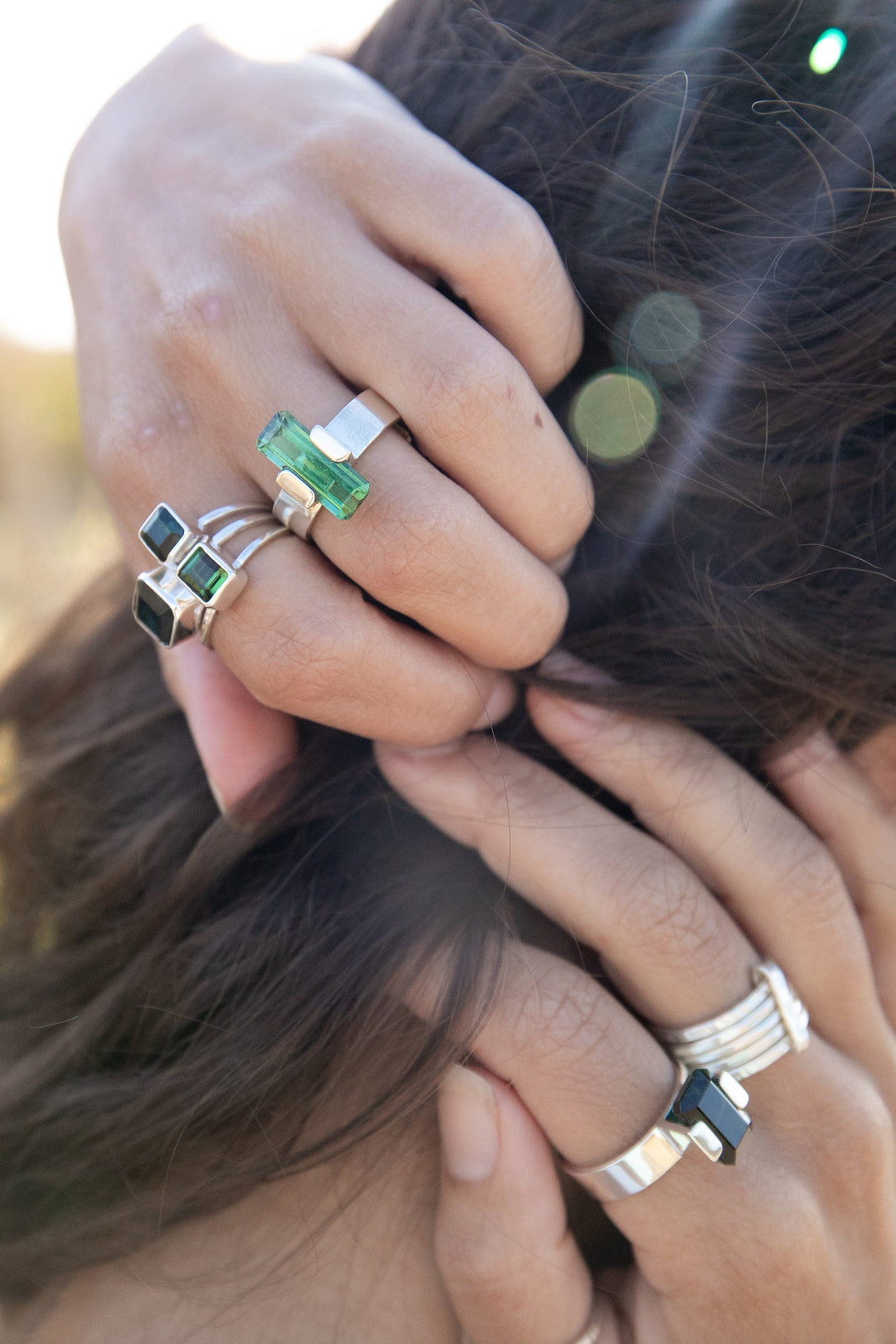 High Quality Multi Dark Green Tourmaline Ring set in Sterling Silver - Size 7.5 US