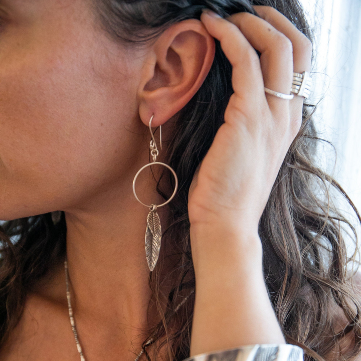 Circle + Leaf Thai Hill Tribe Silver Earrings