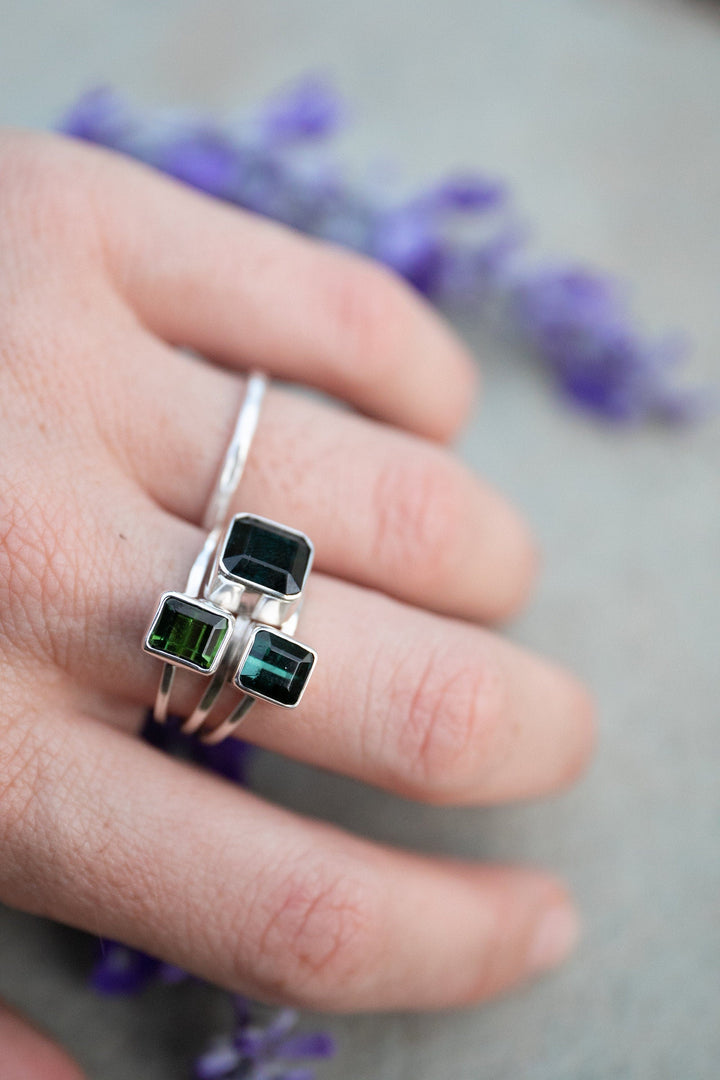 High Quality Multi Dark Green Tourmaline Ring set in Sterling Silver - Size 7.5 US