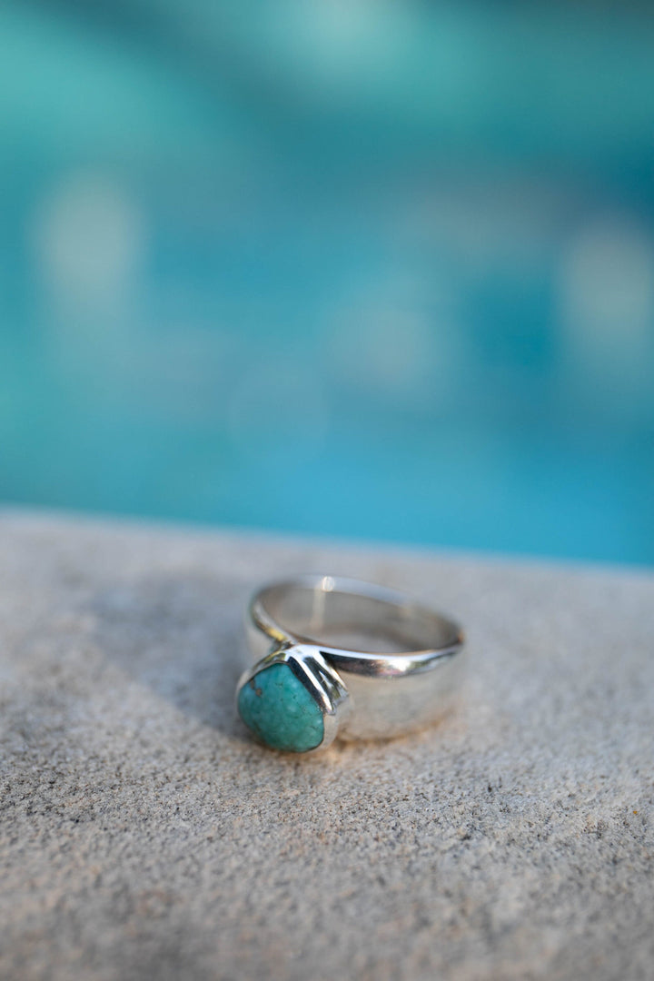 Genuine Arizona Turquoise Signet Ring set in Sterling Silver