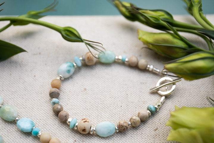 Larimar and Dendritic Agate Bracelet with Thai Hill Tribe Silver