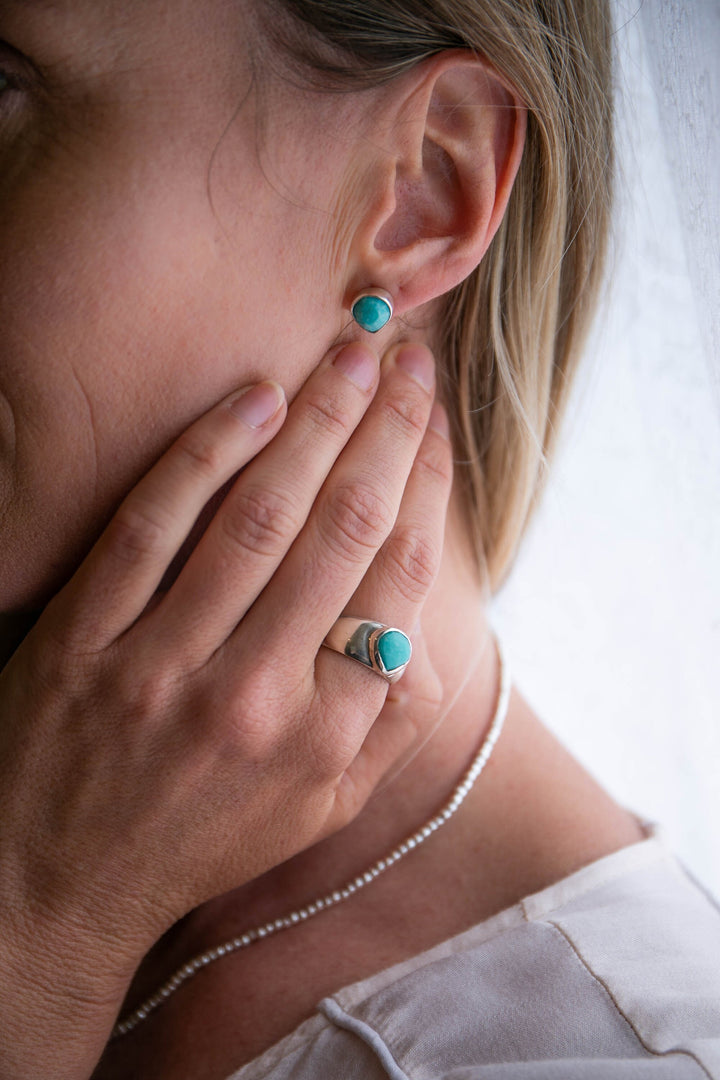 Genuine Arizona Turquoise Signet Ring set in Sterling Silver