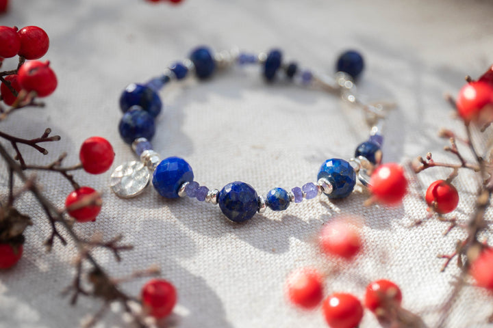 Lapis Lazuli, Tanzanite and Thai Hill Tribe Silver Bracelet