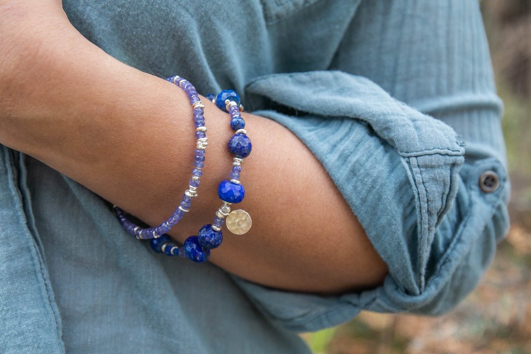 Lapis Lazuli, Tanzanite and Thai Hill Tribe Silver Bracelet