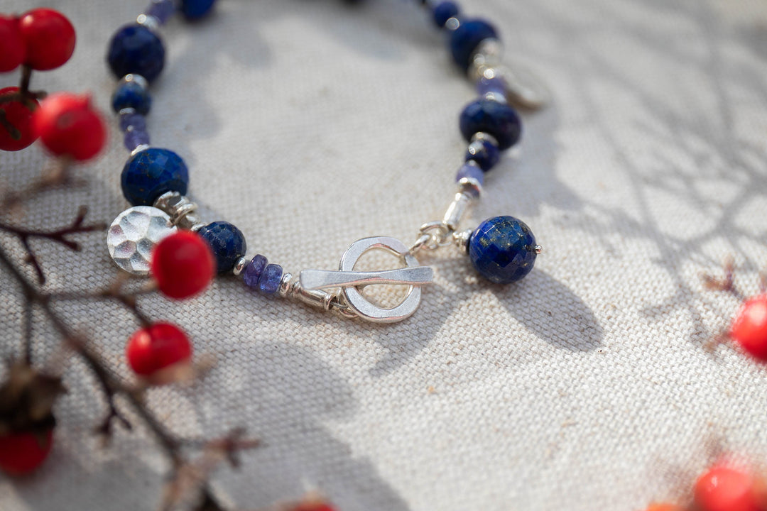 Lapis Lazuli, Tanzanite and Thai Hill Tribe Silver Bracelet