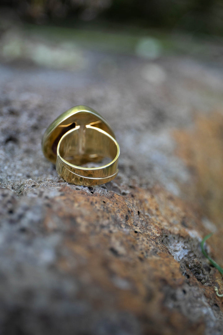 Ocean Jasper Ring with Adjustable Band in 14k Gold Plated Sterling Silver