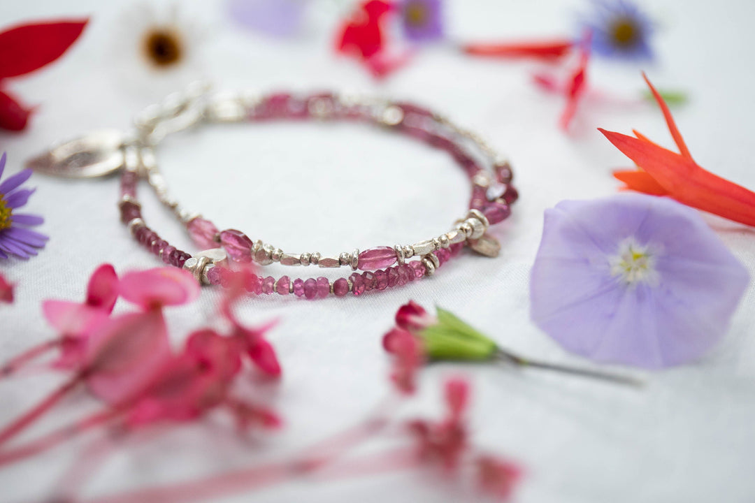 Double Pink Tourmaline Bracelet with Thai Hill Tribe Silver