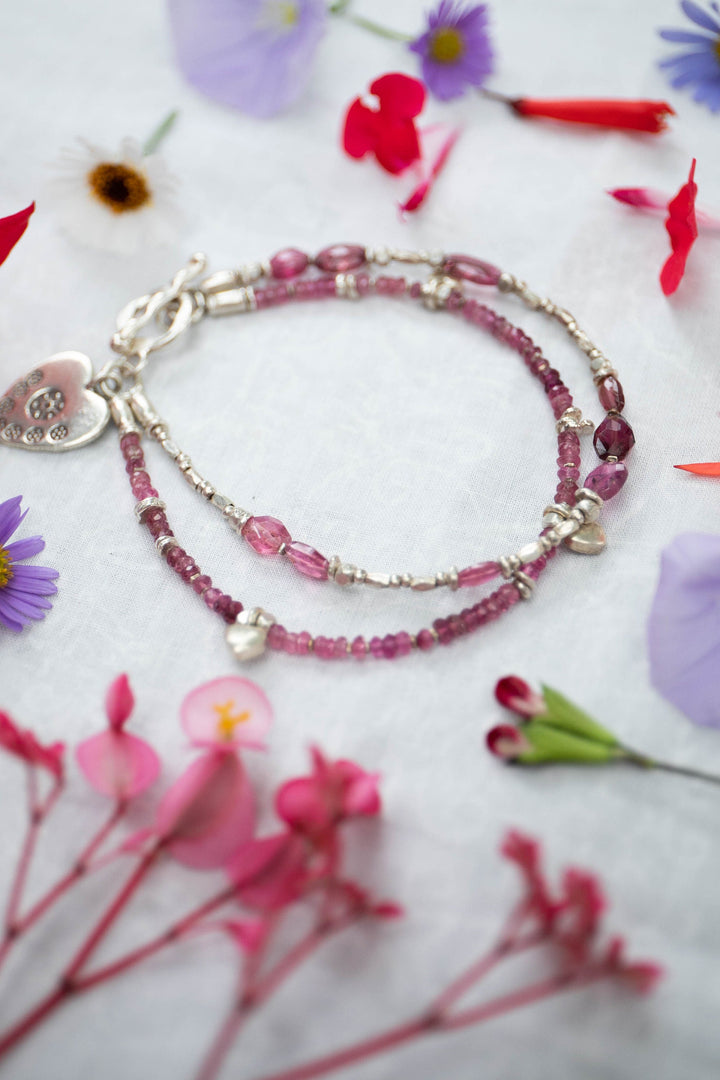 Double Pink Tourmaline Bracelet with Thai Hill Tribe Silver