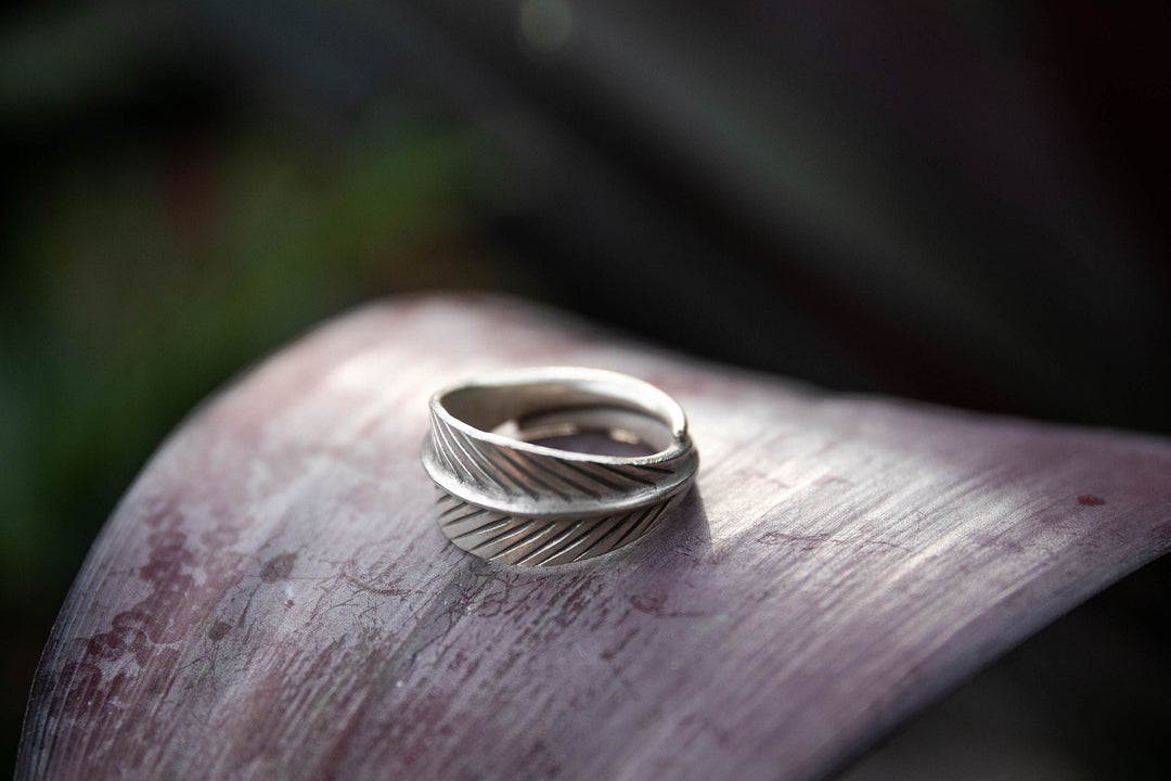 Leaf Wrap Ring in Thai Hill Tribe Silver with Adjustable Band