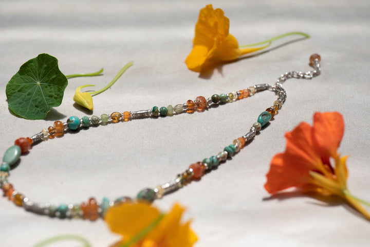 Beaded Choker Necklace with Multi Gemstones