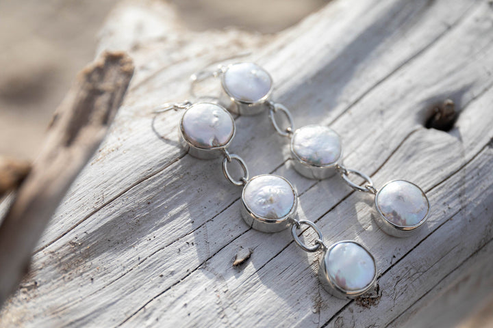 Triple Drop Freshwater Pearl Earrings in Sterling Silver Setting