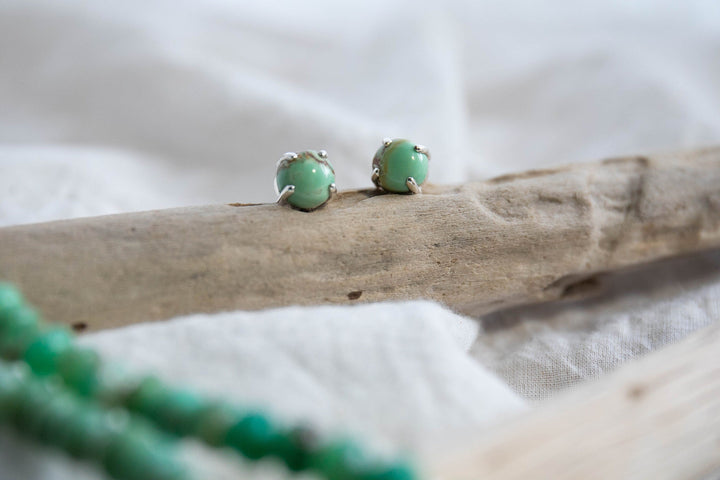 A Grade Variscite Stud Earrings in Sterling Silver Claw Setting