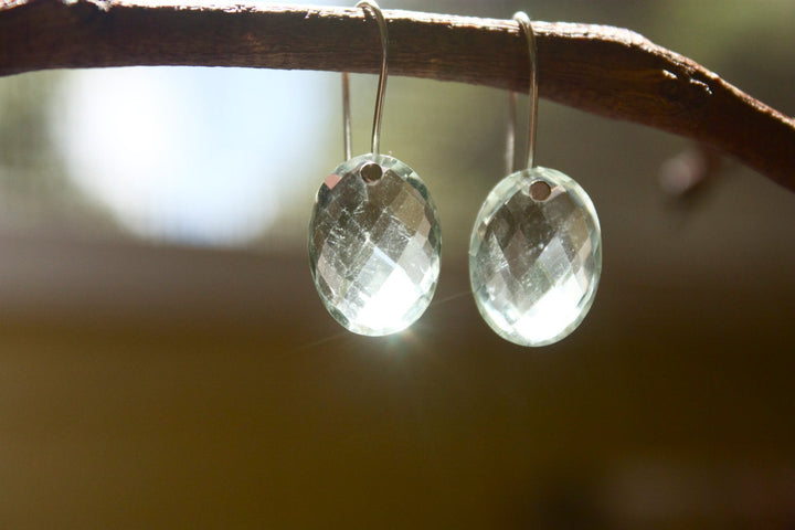 Faceted Green Amethyst 'Nude' Style Earrings