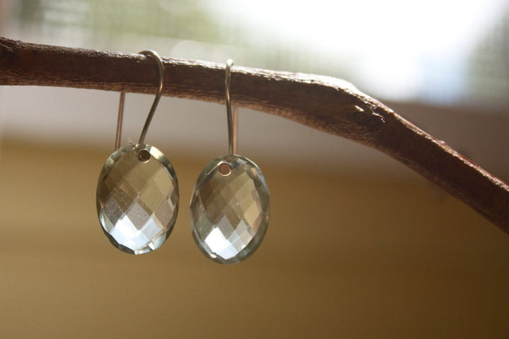 Faceted Green Amethyst 'Nude' Style Earrings