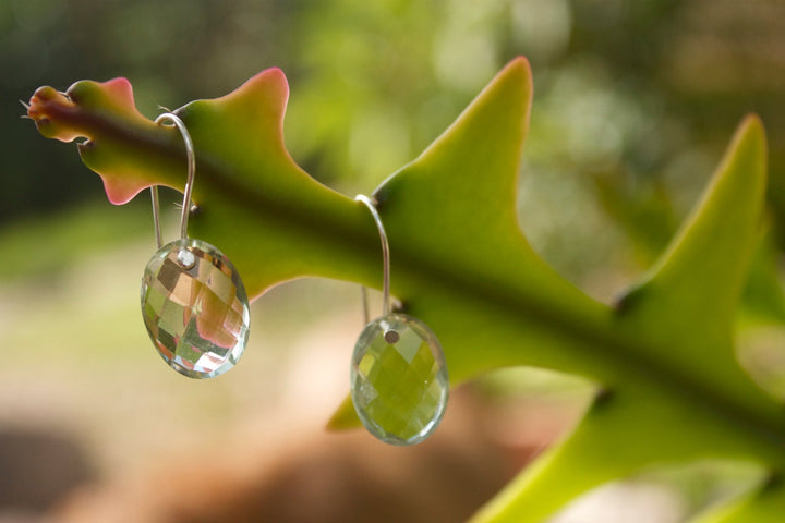 Faceted Green Amethyst 'Nude' Style Earrings
