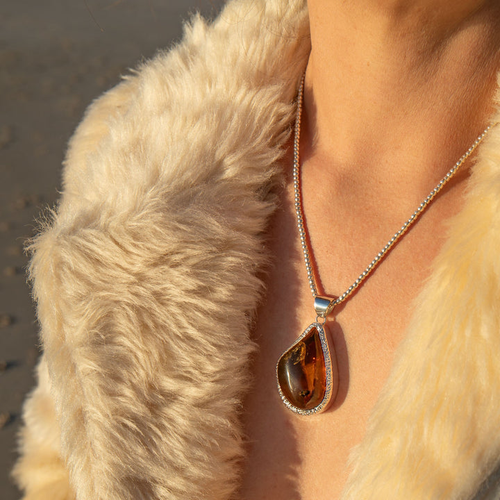 Statement Insect Amber Pendant Pendant in Unique Sterling Silver