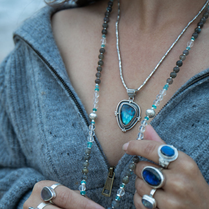 Statement Labradorite Pendant set in Unique Tribal Sterling Silver