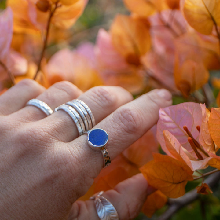 Lapis Lazuli Ring in Beaten Sterling Silver Setting - Size 9 US