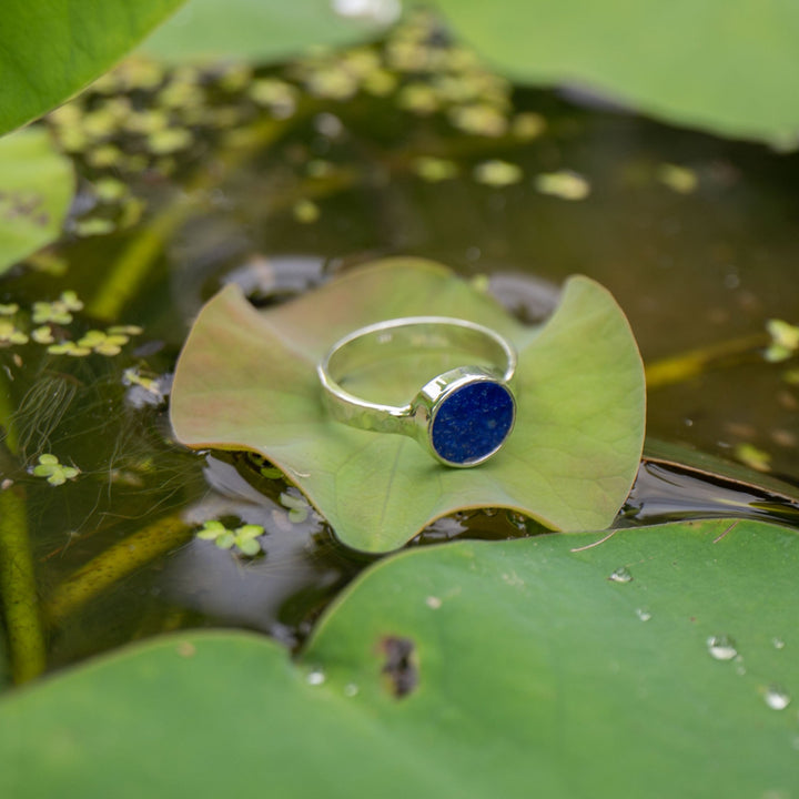 Lapis Lazuli Ring in Beaten Sterling Silver Setting - Size 10 US