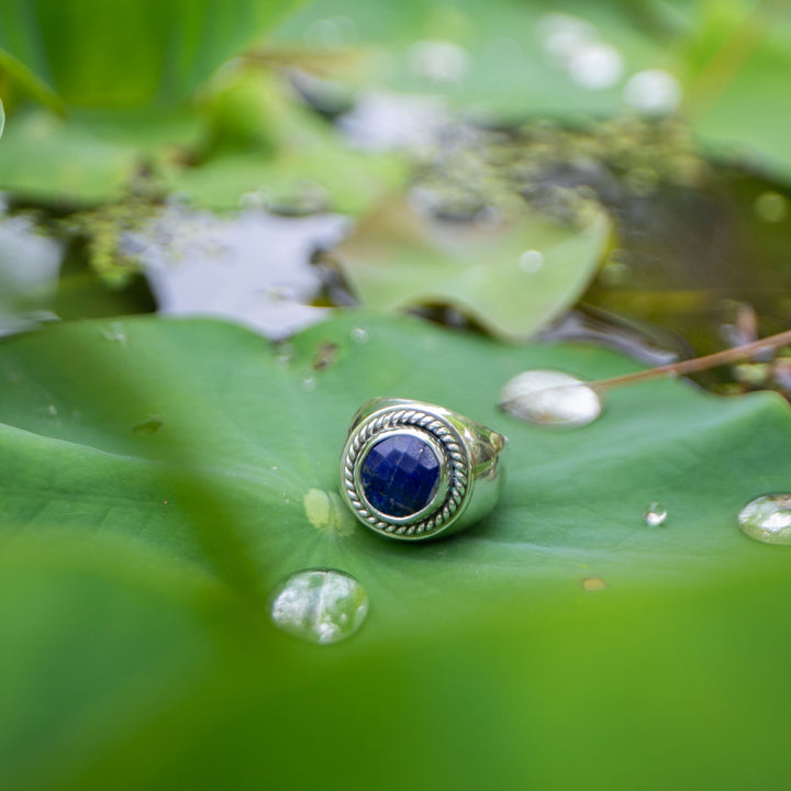 Lapis Lazuli Ring in Sterling Silver Signet Setting - Size 7 US