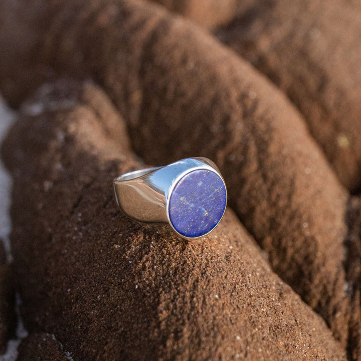 Lapis Lazuli Ring in Sterling Silver Signet Setting - Size 9 US