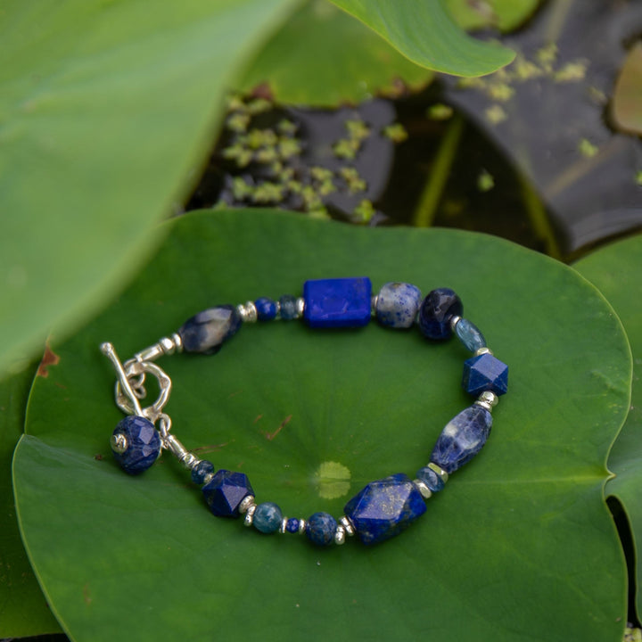 Lapis Lazuli, Sodalite and Kyanite Bracelet with Thai Hill Tribe Silver