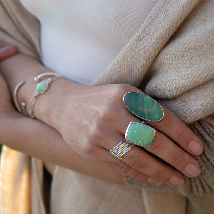 Peruvian Opal Ring in Beaten Sterling Silver with Adjustable Band