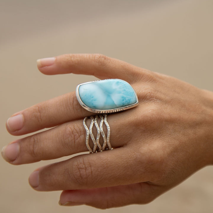 Larimar Ring in Unique Sterling Silver Setting - Size 5.5 US