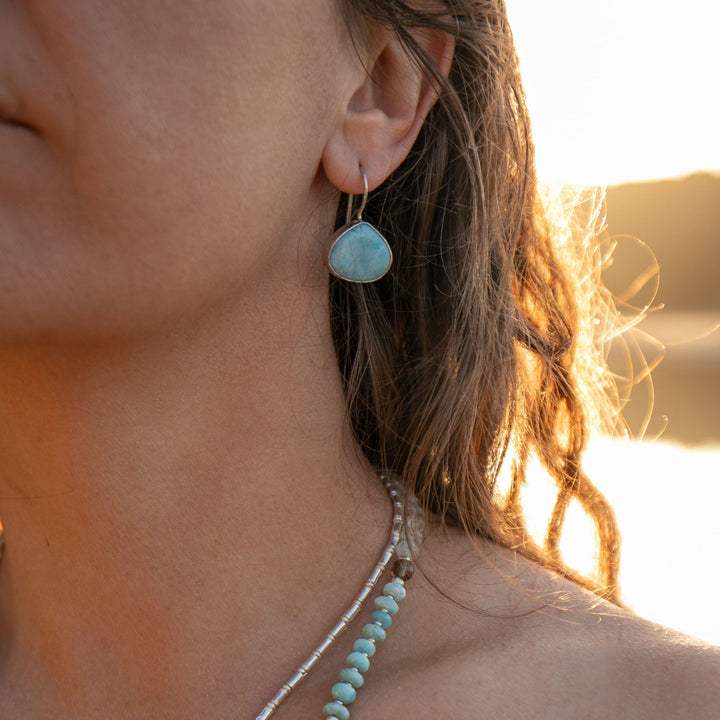 Larimar Earrings in Beaten Sterling Silver