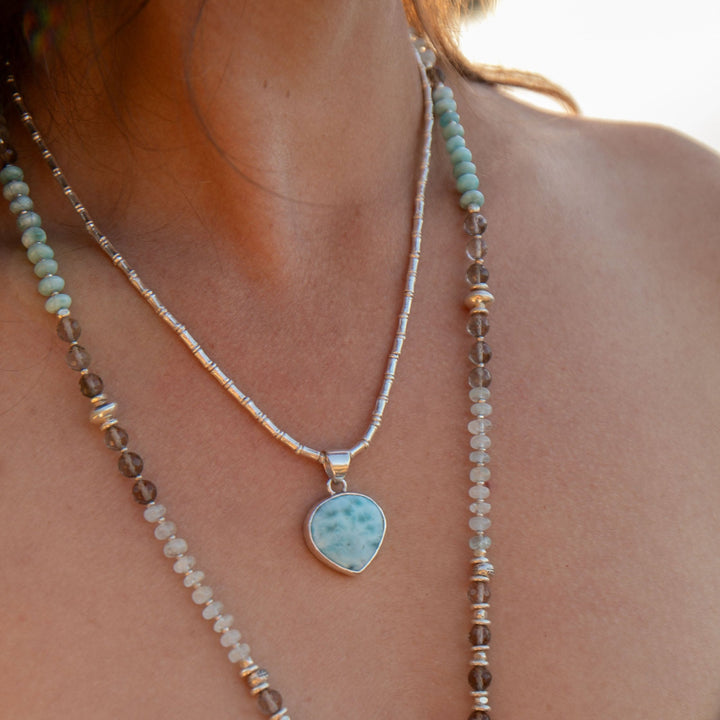 Larimar Pendant in Beaten Silver Setting